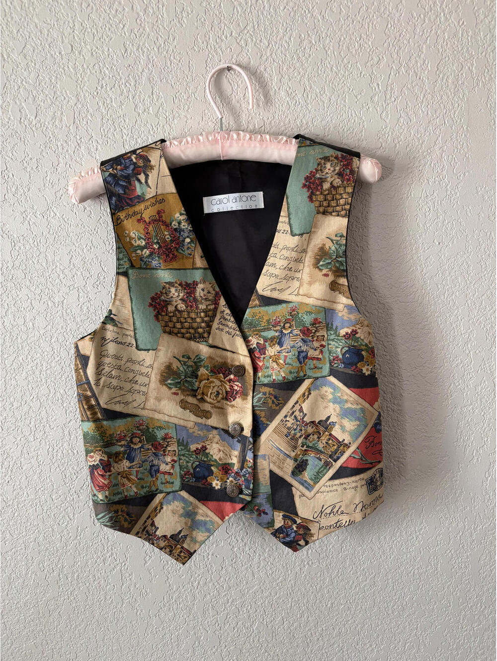 90s Vest With Postcard Images By Carol Antone / Size M Cat Kitten Whimsigoth